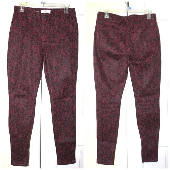 Y2K Cookie Johnson Floral print Skinny Women's pants Size 28 Black and Red - Picture 3 of 12